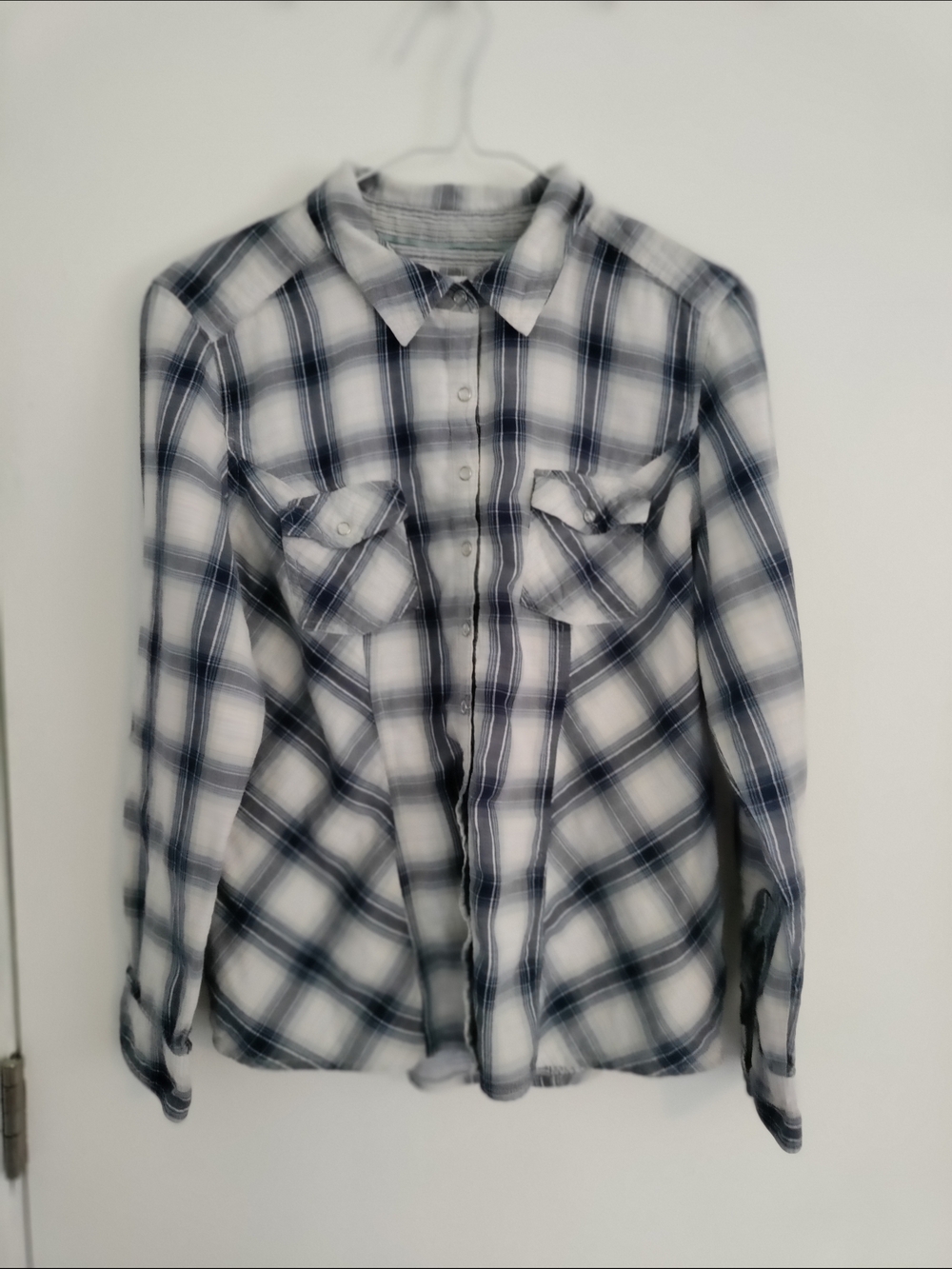 Style & Co Blue and White Plaid Snap-Up Shirt